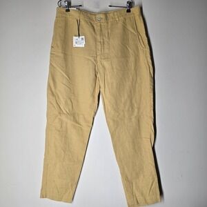 ZARA Mens Cropped Linen Pants Yellow Tan Size 32 (EU 42) European Linen NWT